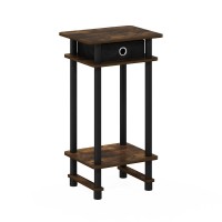 Furinno 17017 TurnNTube Tall End Table with Bin Amber PineBlackBlack