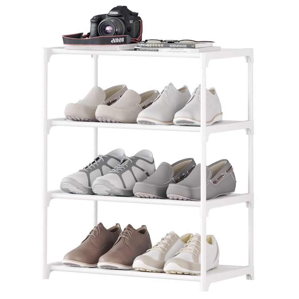 Hockmez 4Tier Small Shoe Rack Stackable Shoe Shelf Storage Organizer For Entryway Hallway Closet Bathroom Living Room 1White