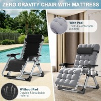 Aboron 2 Pack Zero Gravity Chair Outdoor Lounge Chairs Sun Loungers With Removable Cushion Headrest Cup Holder Reclining Patio