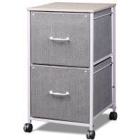 Devaise 2 Drawer Mobile File Cabinet, Rolling Printer Stand, Fabric Vertical Filing Cabinet Fits A4 Or Letter Size For Home Office, Light Grey