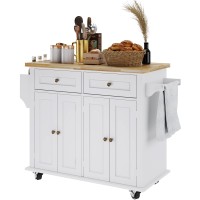 Sogeshome Kitchen Island Cart With Storage Kitchen Cart Sideboard And Buffet With Wheels Bar Cart With Large Countertop, With Towel Holder And Spice Rack, 2 Drawers, 2-Door Cabinets, White&Maple