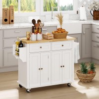 Sogeshome Kitchen Island Cart With Storage Kitchen Cart Sideboard And Buffet With Wheels Bar Cart With Large Countertop, With Towel Holder And Spice Rack, 2 Drawers, 2-Door Cabinets, White&Maple