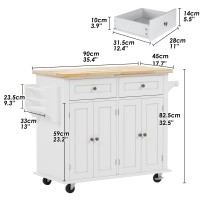 Sogeshome Kitchen Island Cart With Storage Kitchen Cart Sideboard And Buffet With Wheels Bar Cart With Large Countertop, With Towel Holder And Spice Rack, 2 Drawers, 2-Door Cabinets, White&Maple