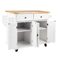 Sogeshome Kitchen Island Cart With Storage Kitchen Cart Sideboard And Buffet With Wheels Bar Cart With Large Countertop, With Towel Holder And Spice Rack, 2 Drawers, 2-Door Cabinets, White&Maple