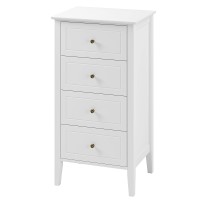 Ttview 4 Drawer Dresser, White Dresser Antique Chest Of Drawers With Solid Frame, Tall Wood Dresser Storage Chest Cabinet For Living Room, Bathroom, Entryway, White