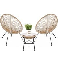 Best Choice Products 3Piece Outdoor Acapulco Allweather Patio Conversation Bistro Set Wplastic Rope Glass Top Table And 2 Ch