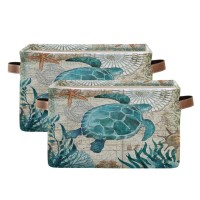 Sea Turtle Storage Basket Fabric Storage Bin Nautical Theme Baskets Coastal Starfish Foldable Storage Boxes Organizer Bag For Baby Cloth Dog Toy Book Storage Cubes Shelf Closet Basket 16