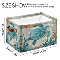 Sea Turtle Storage Basket Fabric Storage Bin Nautical Theme Baskets Coastal Starfish Foldable Storage Boxes Organizer Bag For Baby Cloth Dog Toy Book Storage Cubes Shelf Closet Basket 16