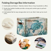 Sea Turtle Storage Basket Fabric Storage Bin Nautical Theme Baskets Coastal Starfish Foldable Storage Boxes Organizer Bag For Baby Cloth Dog Toy Book Storage Cubes Shelf Closet Basket 16