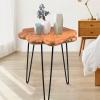 HOEGMST 19.5 Inch Live Edge Side Table, Wood Freeform Small End Table with Waterproof, Rustic Accent Table Unique for Living Room, Bedroom, Home
