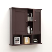 Taohfe Medicine Cabinets Bathroom Wall Cabinet With 2 Door Adjustable Shelves Over The Toilet Storage Cabinet Brown Bathroom Cab