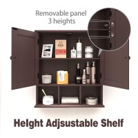 Taohfe Medicine Cabinets Bathroom Wall Cabinet With 2 Door Adjustable Shelves Over The Toilet Storage Cabinet Brown Bathroom Cab