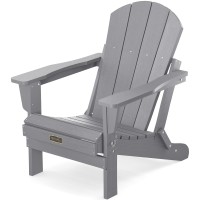 Serwall Hips Polystyrene Classic Adirondack Chair Light Gray Foldable Weather Resistant 380 Lbs Load Capacity Outdoor Pati