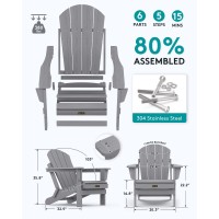 Serwall Hips Polystyrene Classic Adirondack Chair Light Gray Foldable Weather Resistant 380 Lbs Load Capacity Outdoor Pati