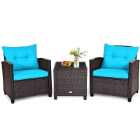 Happygrill 3 Pieces Patio Furniture Set Outdoor Furniture Rattan Wicker Chairs And Table Set, Balcony Porch Conversation Set With Washable Cushions & Tempered Glass Coffee Table