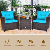 Happygrill 3 Pieces Patio Furniture Set Outdoor Furniture Rattan Wicker Chairs And Table Set, Balcony Porch Conversation Set With Washable Cushions & Tempered Glass Coffee Table