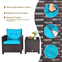 Happygrill 3 Pieces Patio Furniture Set Outdoor Furniture Rattan Wicker Chairs And Table Set, Balcony Porch Conversation Set With Washable Cushions & Tempered Glass Coffee Table