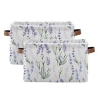 Lavender Flowers Storage Basket Fabric Storage Bin Laundry Baskets, Leaves Green Purple Foldable Storage Boxes Organizer Bag For Baby Cloth Dog Toy Book Storage Cubes Shelf Closet Basket 16