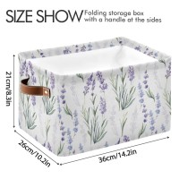 Lavender Flowers Storage Basket Fabric Storage Bin Laundry Baskets, Leaves Green Purple Foldable Storage Boxes Organizer Bag For Baby Cloth Dog Toy Book Storage Cubes Shelf Closet Basket 16