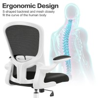 Felixking Office Chair, Ergonomic Desk Chair With Adjustable Height, Swivel Computer Mesh Chair With Lumbar Support And Flip-Up Arms, Backrest With Breathable Mesh (White)