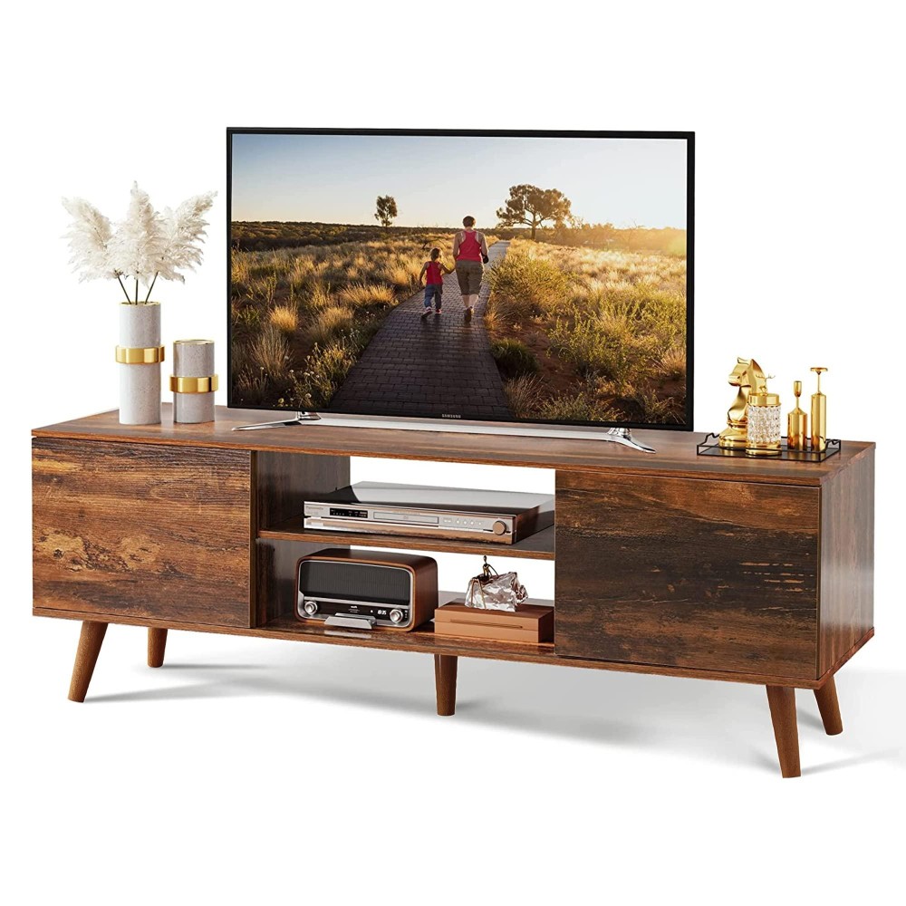 Wlive Tv Stand For 55 60 Inch Tv Mid Century Modern Tv Console Entertainment Center With Storage For Living Room Retro Brown