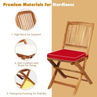 Giantex 3Pcs Patio Bistro Set Wood Folding Table Set 2 Cushioned Chairs For Garden Yard Outdoor Furniture Round Table Natura