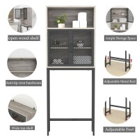 Launica Bathroom Space Saver, Over The Toilet Storage Cabinet, Metal And Wood Industrial Organizer Stand Above Toilet, Freestanding Rack Behind Toilet Wtih Shelf, Light Grey Oak