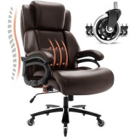 Big And Tall 400Lbs Office Chair - Adjustable Lumbar Support Heavy Duty Metal Base Quiet Rubber Wheels High Back Large Executive Computer Desk Swivel Chair, Ergonomic Design For Back Pain, Brown