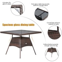Dortala 5 Pieces Patio Rattan Dining Set, All-Weather Wicker Table And Chair Set W/Tempered-Glass Tabletop & Cushions, Outdoor Conversation Set For Garden, Backyard, Poolside