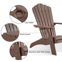 Psilvam Adirondack Chair, Oversized Poly Lumber Fire Pit Chair With Cup Holder, 350Lbs Support Patio Chairs For Garden, Weather Resistant Adirondack Chair Looks Like Real Wood (2, Brown)