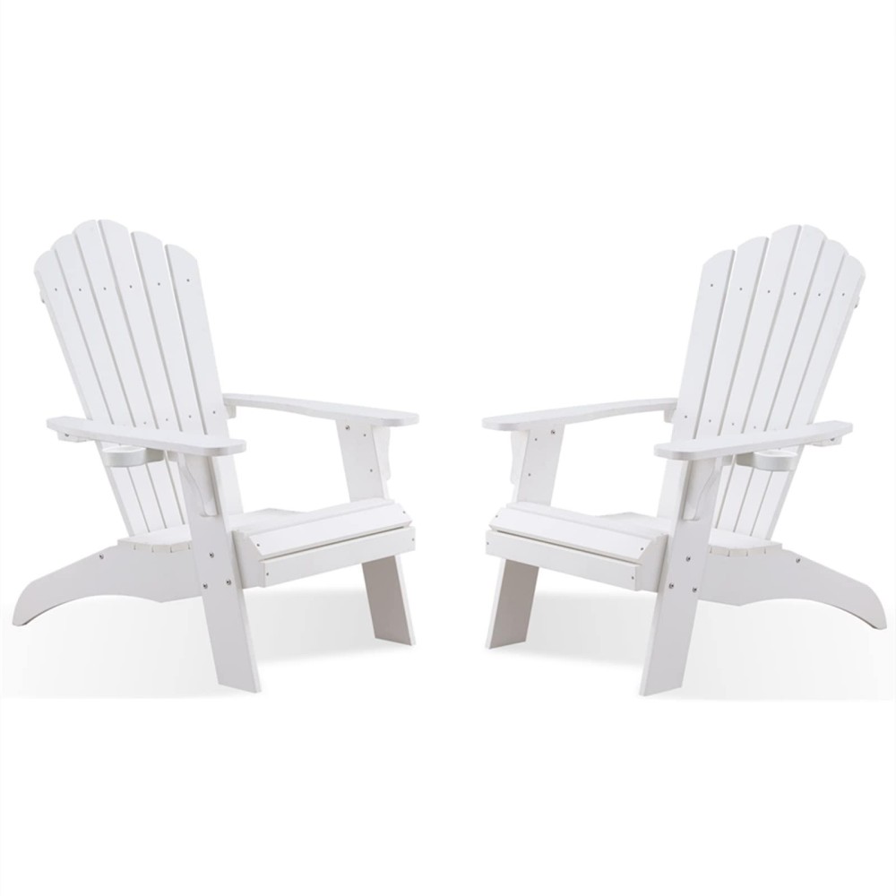 Psilvam Adirondack Chair, Oversized Poly Lumber Fire Pit Chair With Cup Holder, 350Lbs Support Patio Chairs For Garden, Weather Resistant Outdoors Seating, Relaxing Gift For Father & Mother (2,White)
