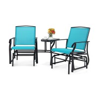 Tangkula Patio 2 Person Swing Glider Chair, Outdoor Double Rocking Chair W/Center Table & Umbrella Hole, Reinforced Steel Structure, Outside Glider Loveseat For Poolside, Backyard, Garden (Turquoise)