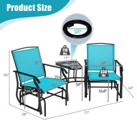 Tangkula Patio 2 Person Swing Glider Chair, Outdoor Double Rocking Chair W/Center Table & Umbrella Hole, Reinforced Steel Structure, Outside Glider Loveseat For Poolside, Backyard, Garden (Turquoise)