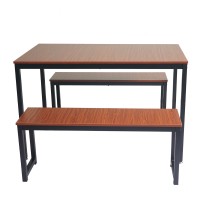 4-Person Dining Set Rectangle Table With Benches-chestnut(D0102H7cYSX)