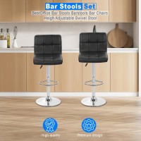 Bar Chair, Pu Leather Adjustable Rotate Stool, Hydraulic Swivel Dining Chair With Armrest, Modern Counter Height Chairs, Bar Stools Set Of 2 For Counter Kitchen Shopping Mall (Black)