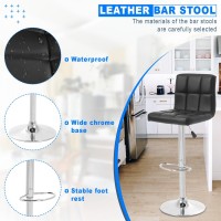 Bar Chair, Pu Leather Adjustable Rotate Stool, Hydraulic Swivel Dining Chair With Armrest, Modern Counter Height Chairs, Bar Stools Set Of 2 For Counter Kitchen Shopping Mall (Black)