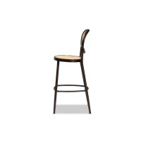 Baxton Studio Thalia Mid-Century Modern Dark Brown Finished Metal And Synthetic Rattan Outdoor Bar Stool