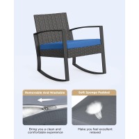 Qsun 3 Piece Patio Bistro Set Patio Furniture Set Outdoor Wicker Rocking Furniture Conversation Set With Tempered Glass Coffee T