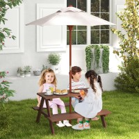 Kotek Kids Picnic Table With Umbrella Foldable, Wooden Kids Table & Benches For Crafting, Eating & Playing, Outdoor Toddler Activity Table For Backyard, Patio, Garden, Gift For Ages 3-8 (Brown)