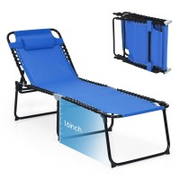 Gymax Lounge Chairs For Outside, Extra High Folding Beach Tanning Lounger With 4-Level Adjustable Backrest, 2-Level Footrest & Removable Pillow, Sunbathing Lounge For Patio, Lawn, Poolside (1, Navy)