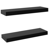 vidaXL Contemporary Floating Wall Shelves 2 pcs Black 157x79x15 MDF Material Invisible Mounting System Ideal for Hom