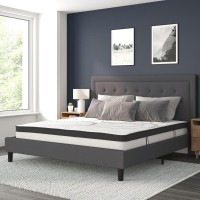 Roxbury King Size Tufted Upholstered Platform Bed in Dark Gray Fabric with 10 Inch CertiPUR-US Certified Pocket Spring Mattress