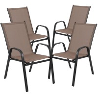 3 Piece Outdoor Patio Dining Set 2375 Round Tempered Glass Patio Table 2 Brown Flex Comfort Stack Chairs