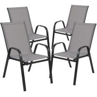 3 Piece Outdoor Patio Dining Set 235 Square Tempered Glass Patio Table 2 Gray Flex Comfort Stack Chairs