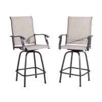 Vongrasig 2 Piece Patio Swivel Bar Chairs All Weather Metal Textile High Swivel Bar Stools Chairs Outdoor High Top Bistro Set