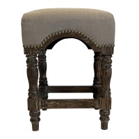 24 Inch Wooden Stool with Fabric Upholstery, Beige and Brown(D0102H7UQD6)