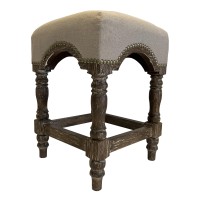24 Inch Wooden Stool with Fabric Upholstery, Beige and Brown(D0102H7UQD6)