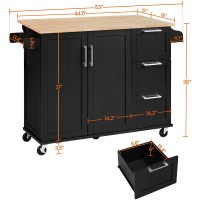 Yaheetech Kitchen Island Cart With Drop-Leaf Countertop, Rolling Kitchen Island Breakfast Bar Table On Wheels With Storage Cabinet & 3 Drawers & Spice Rack For Dinning Room, 53 Inch Width, Black