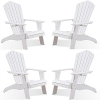 Psilvam Adirondack Chair, Oversized Poly Lumber Fire Pit Chair With Cup Holder, 350Lbs Support Patio Chairs For Garden, Weather Resistant Outdoors Seating, Relaxing Gift For Father & Mother (4,White)