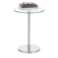Mdesign Glass Top Side/End Drink Table - Tall Modern Round Accent Metal Nightstand Furniture For Living Room, Dorm, Home Office, And Bedroom - 16